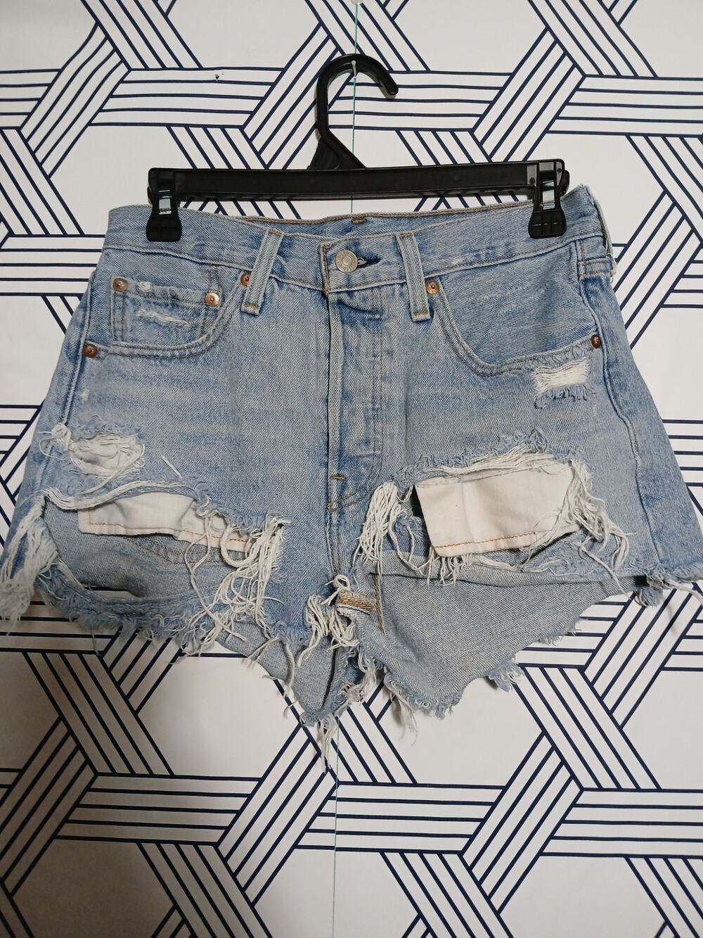 Levi 501 Button Fly Premium Denim Shorts Distressed Boho Festival